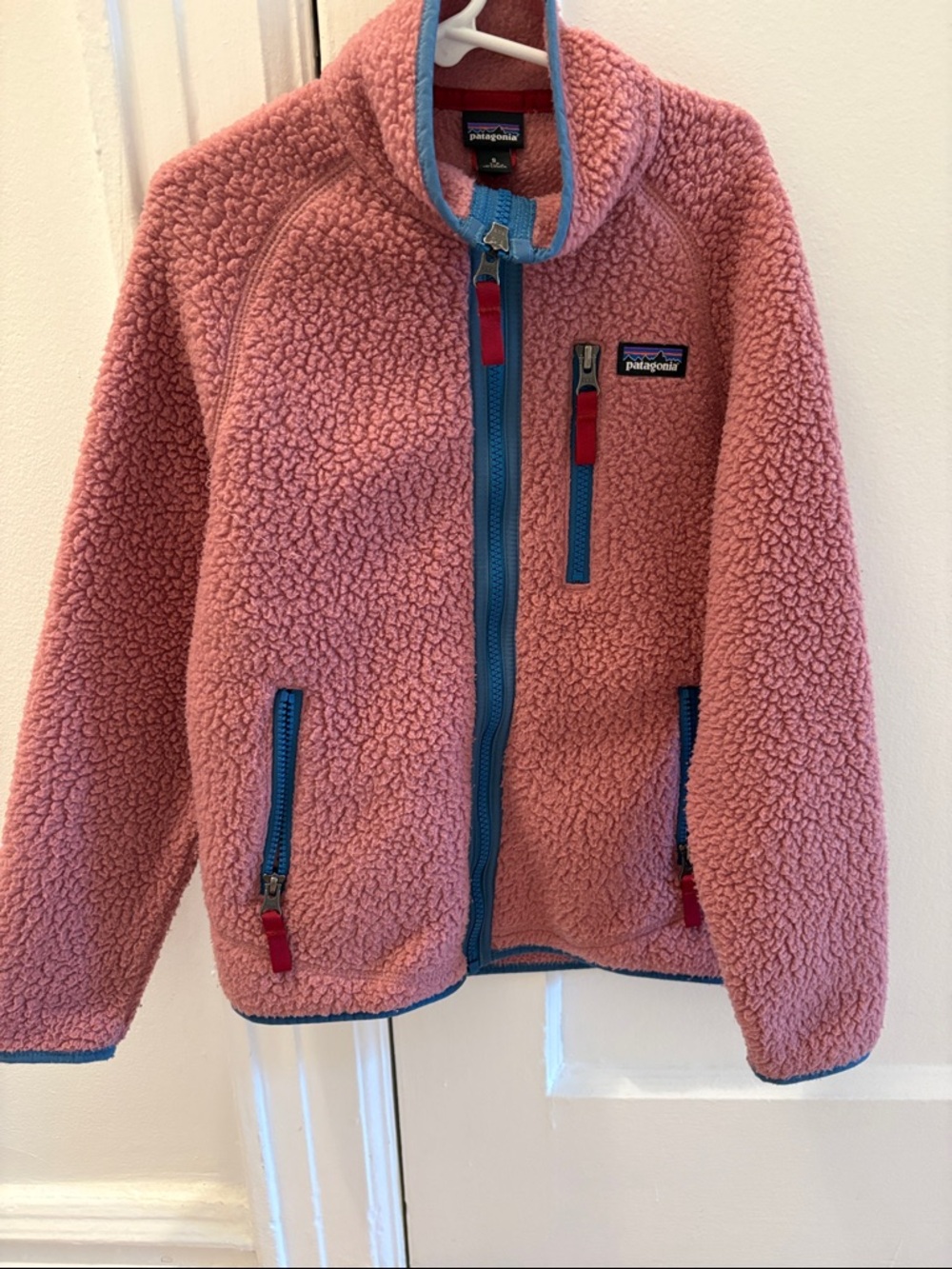 Patagonia Pink Sherpa Jacket with Blue Accents